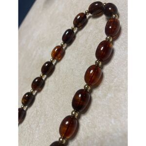 Amber look beaded necklace with gold beads